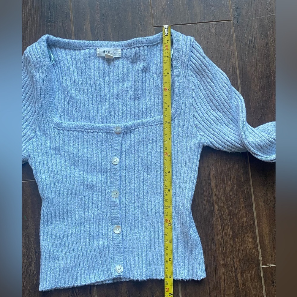 Debut Blue Ribbed Button Front Sweater Size Small/Medium - Picture 4 of 8